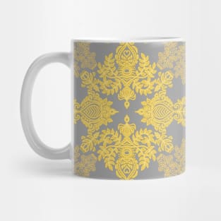 Golden Folk - doodle pattern in yellow & grey Mug